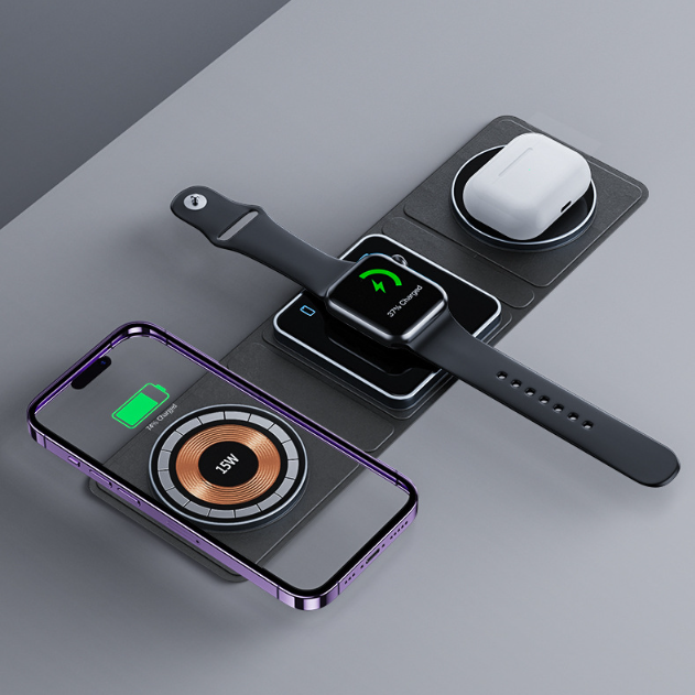 3-in-1 Magnetic Folding Wireless Charger Station – iPhone, Apple Watch & AirPods