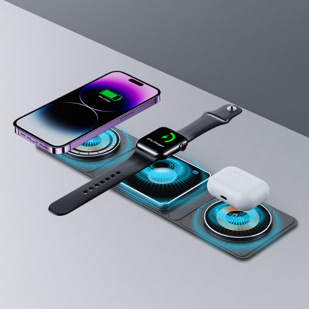 3-in-1 Magnetic Folding Wireless Charger Station – iPhone, Apple Watch & AirPods