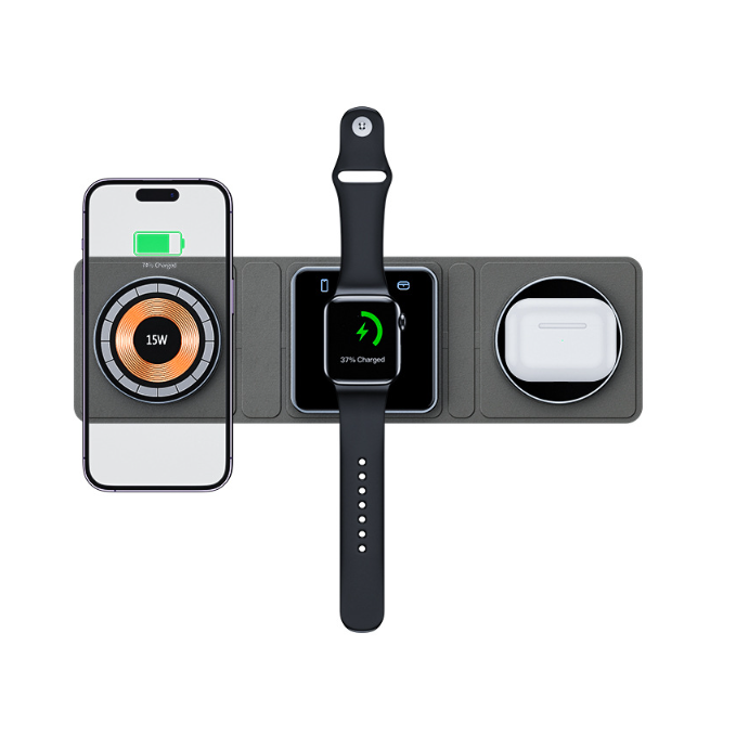 3-in-1 Magnetic Folding Wireless Charger Station – iPhone, Apple Watch & AirPods